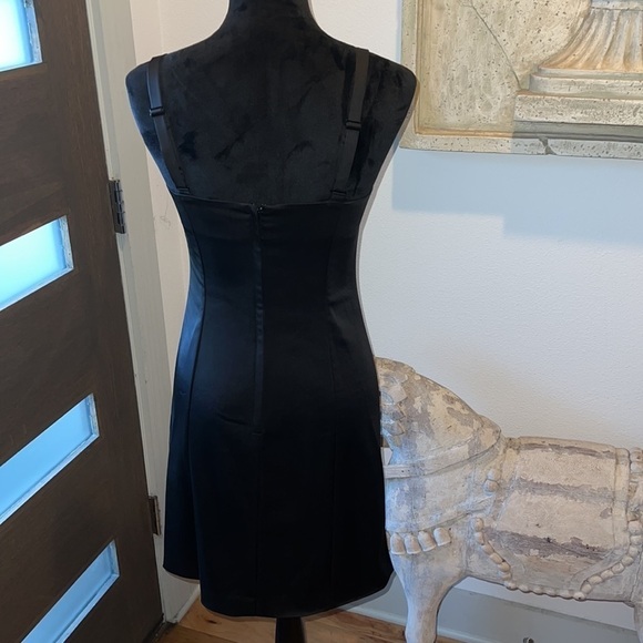 BCBG MAX AZRIA black satin bodycon dress straps Sz 6 - Picture 6 of 9